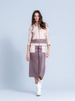 BICOLOR LEATHER ZIP SKIRT